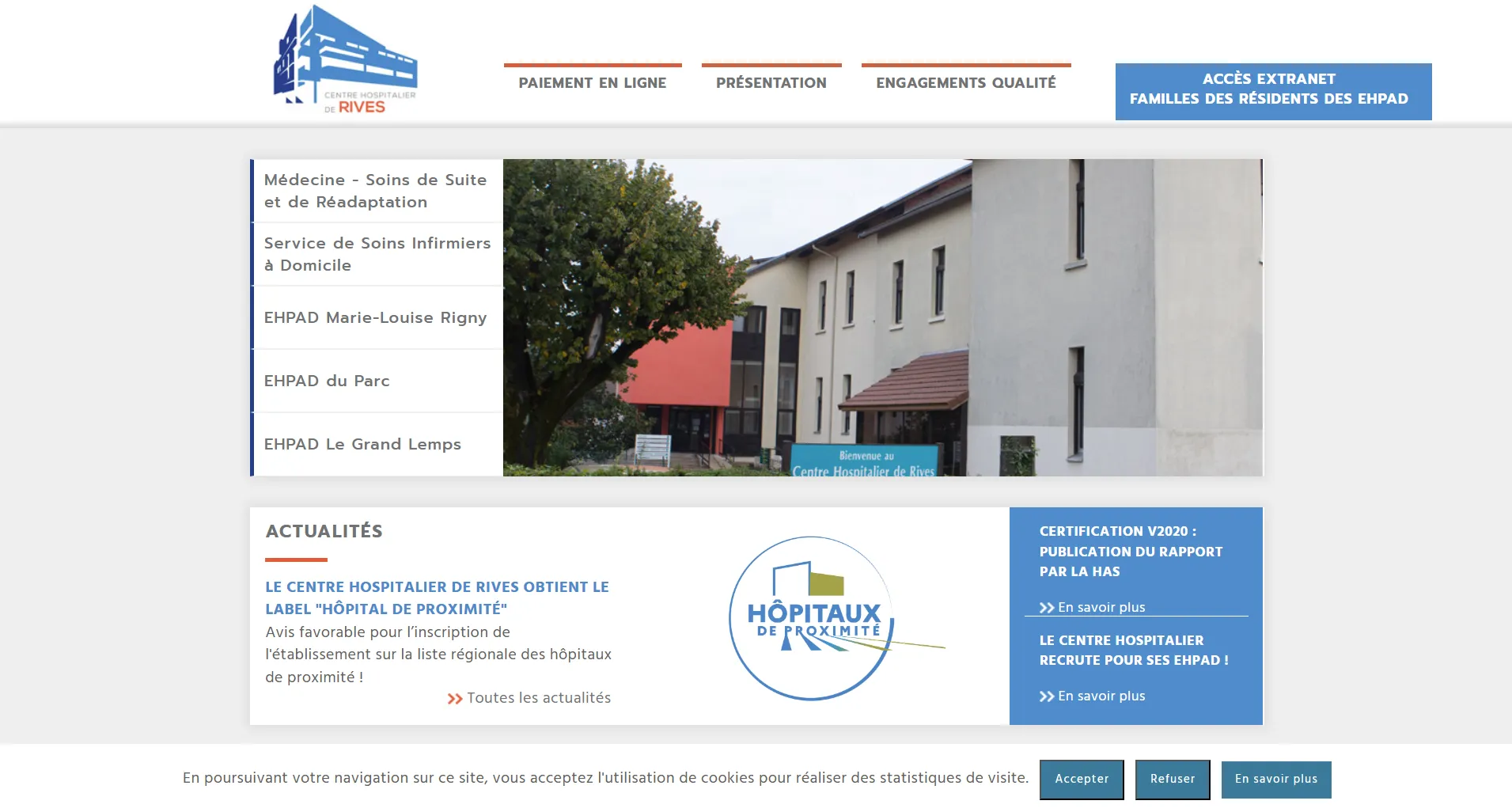 Comparaison avant/après du site du Centre hospitalier de Rives - Avant